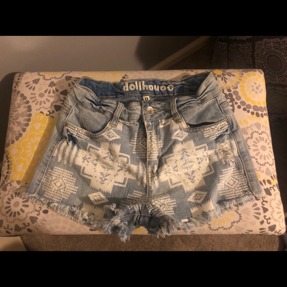 Aztec print high waisted jean shorts